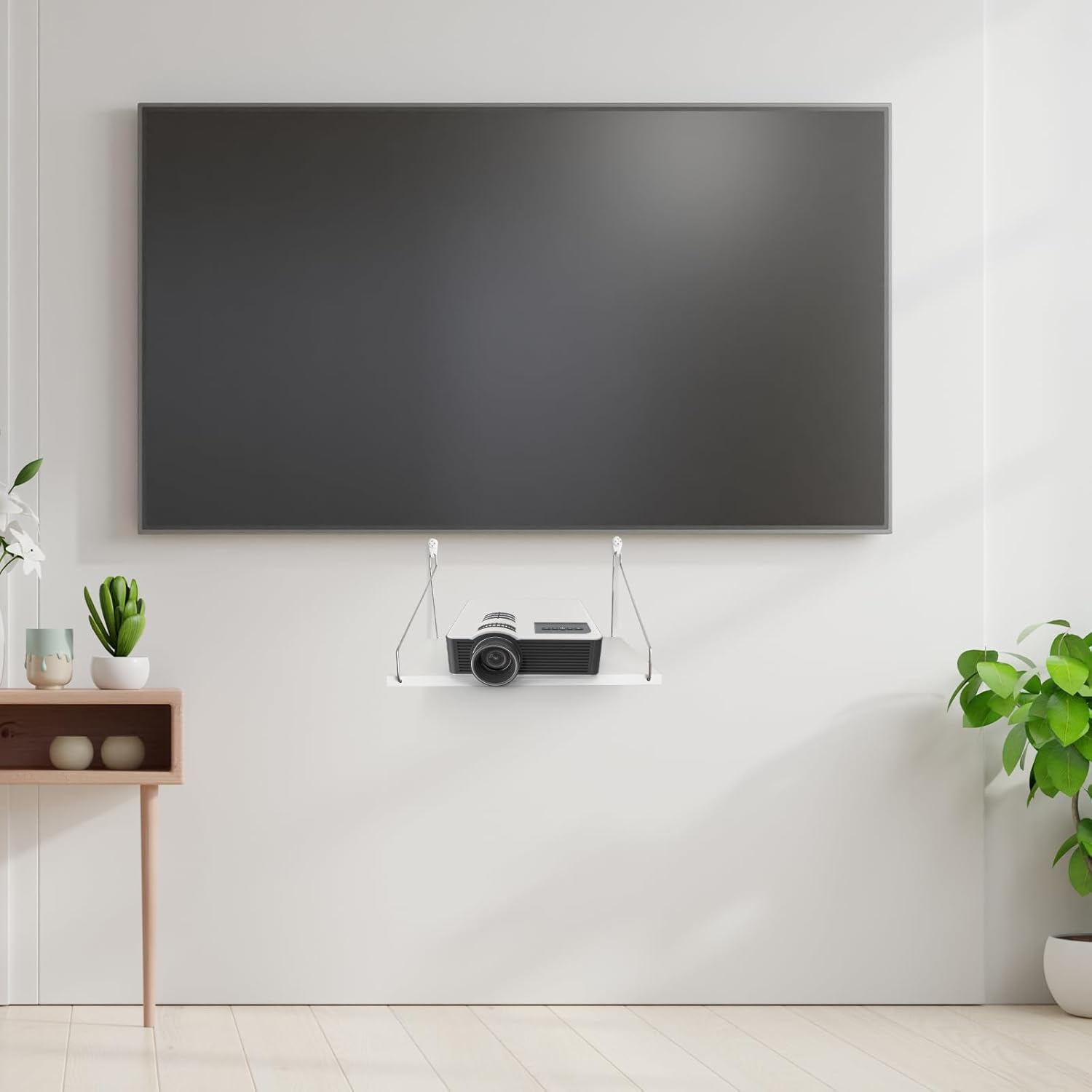 Projector Shelf for Wall, 15.75" x 7.87" Wooden Shelf Holds Up to 33 lb, Perfect for Projector, Xbox, PS5, DVD Player, Under TV Floating Shelf