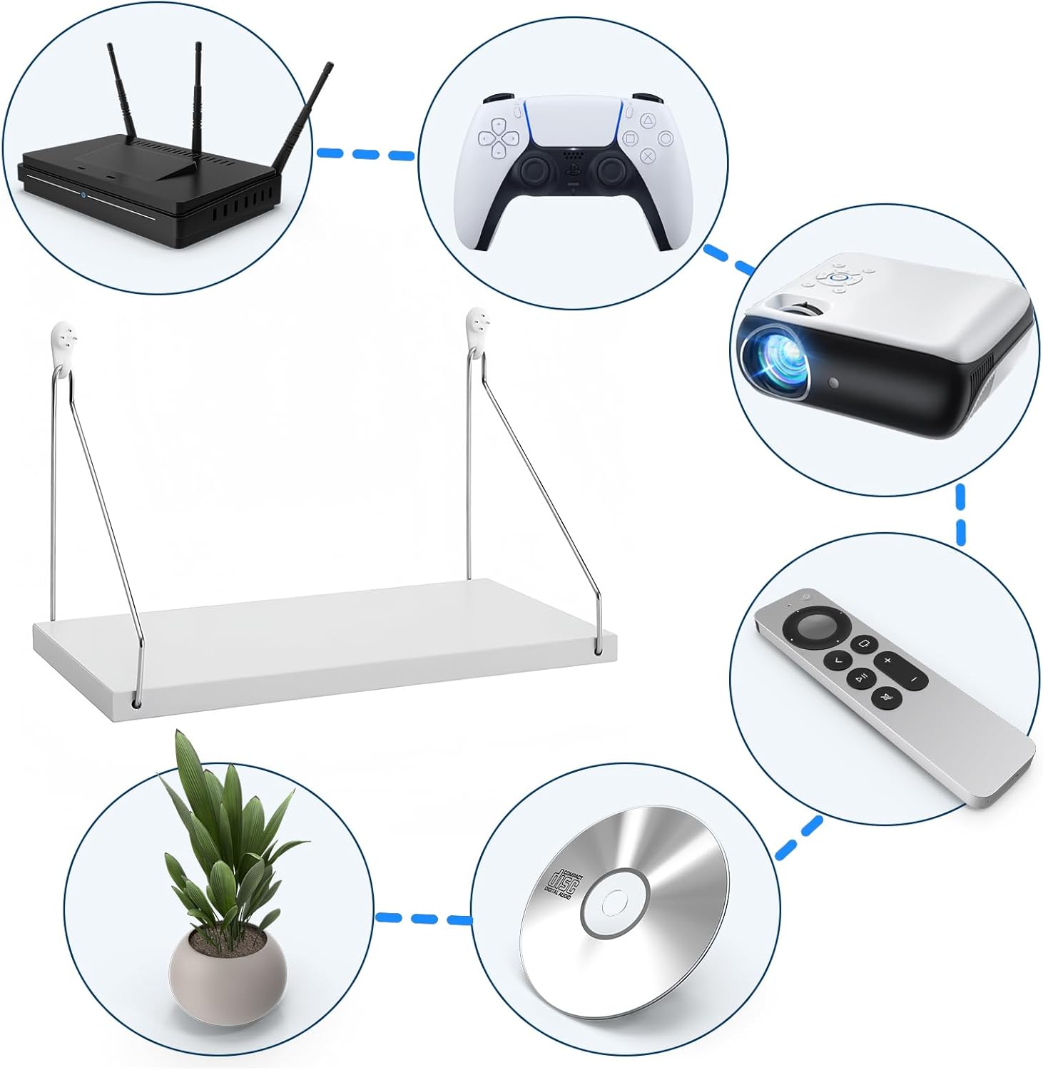 Projector Shelf for Wall, 15.75" x 7.87" Wooden Shelf Holds Up to 33 lb, Perfect for Projector, Xbox, PS5, DVD Player, Under TV Floating Shelf