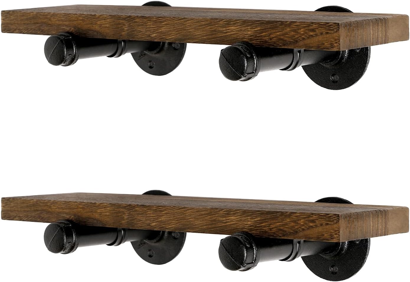 Wall Mounted Floating Shelves, Floating Shelves with Industrial Pipe Brackets Set of 2 Rustic Wood Storage Shelf for Bedroom Living Room Bathroom Kitchen Office and More (2, Brown)