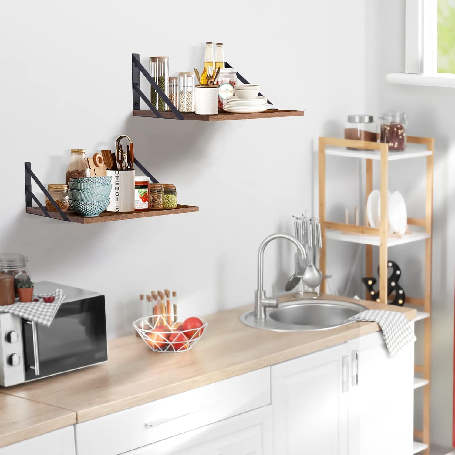 2 Pc Deep Floating Shelves ; 12 Inch Deep Wall Mounted Hanging Shelves for Living Room, Kitchen, Office, Bathroom and Bedroom Decor; Storage and Display Shelf Set (Rustic Brown)
