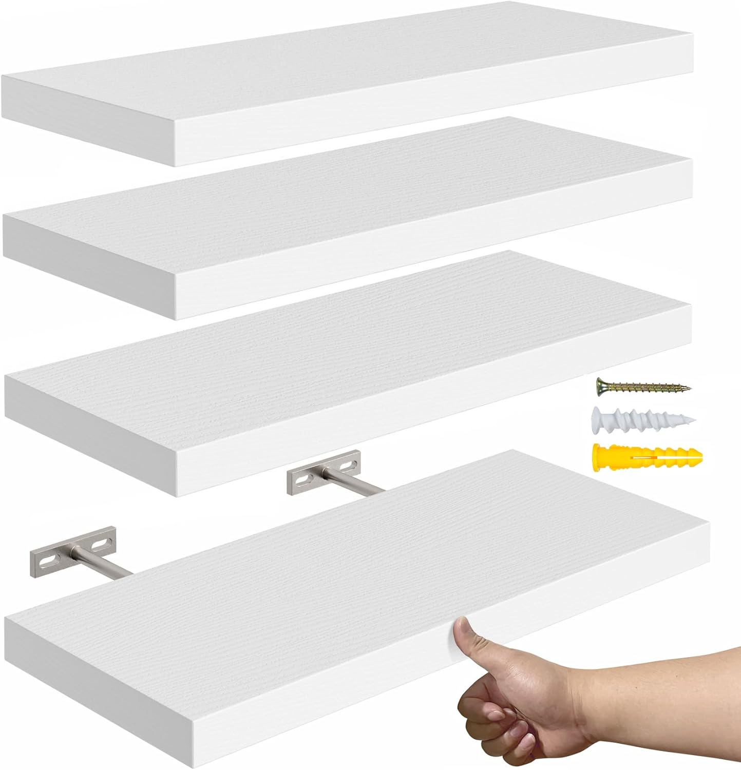 Floating Shelves for Wall,16’’Rustic Wood Wall Shelf for Room Decor/Storage/Display,Small Book Shelf,Wall Mounted Hanging Shelves for Bedroom, Bathroom, Living Room, Kitchen(White,Set of 4)