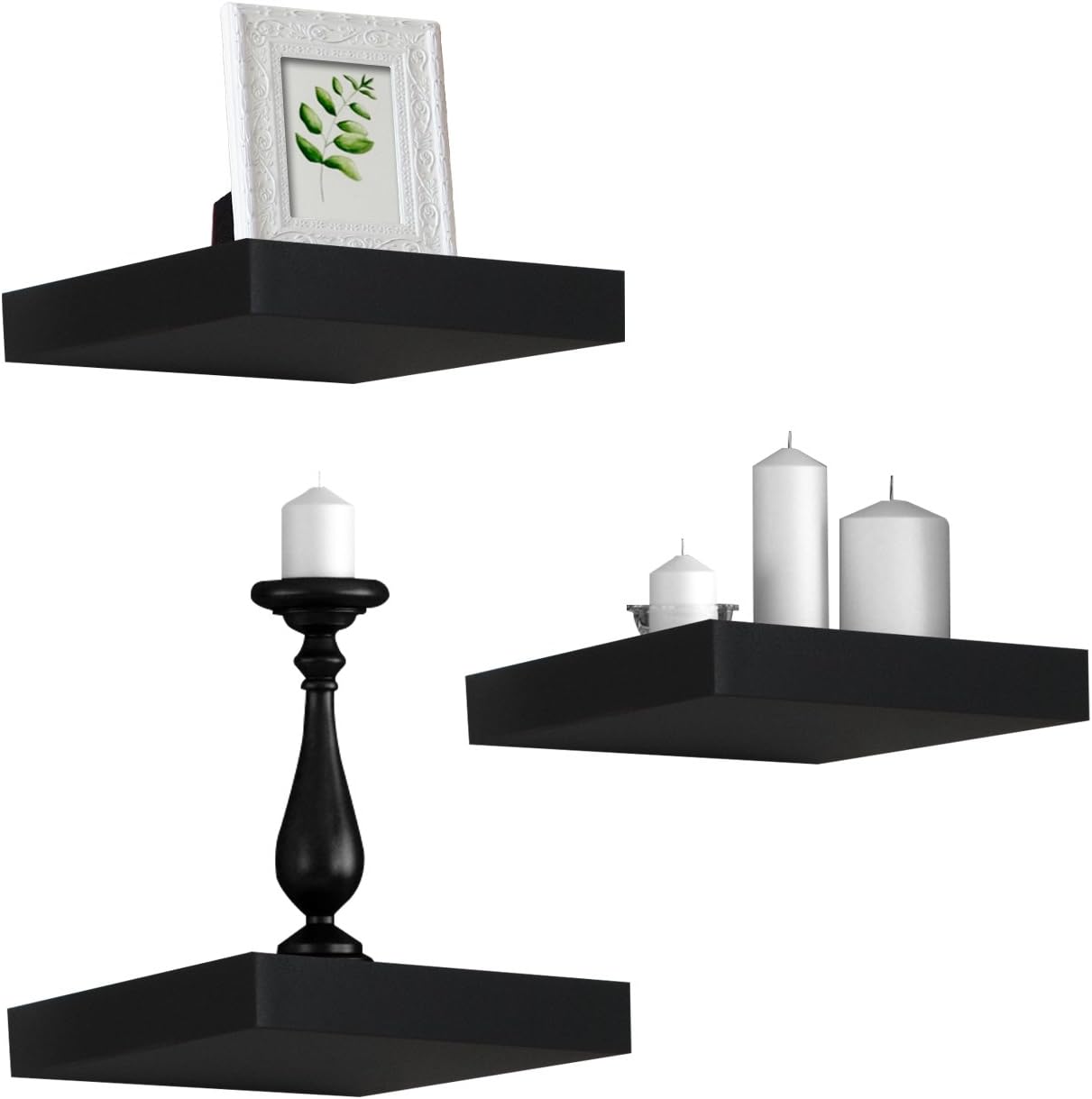 Sorbus Square Floating Shelf for Wall - 3 Small Shelves with Invisible Mounting Brackets for Living Room Decor, Bedroom, Bathroom Decor, Home & Kitchen - 9" Black Wall Shelf to Display Photos Trophies