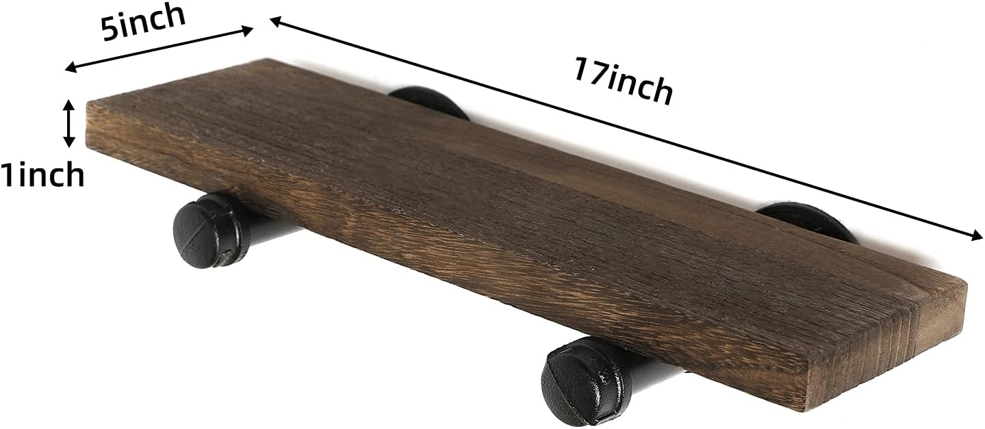 Wall Mounted Floating Shelves, Floating Shelves with Industrial Pipe Brackets Set of 2 Rustic Wood Storage Shelf for Bedroom Living Room Bathroom Kitchen Office and More (2, Brown)