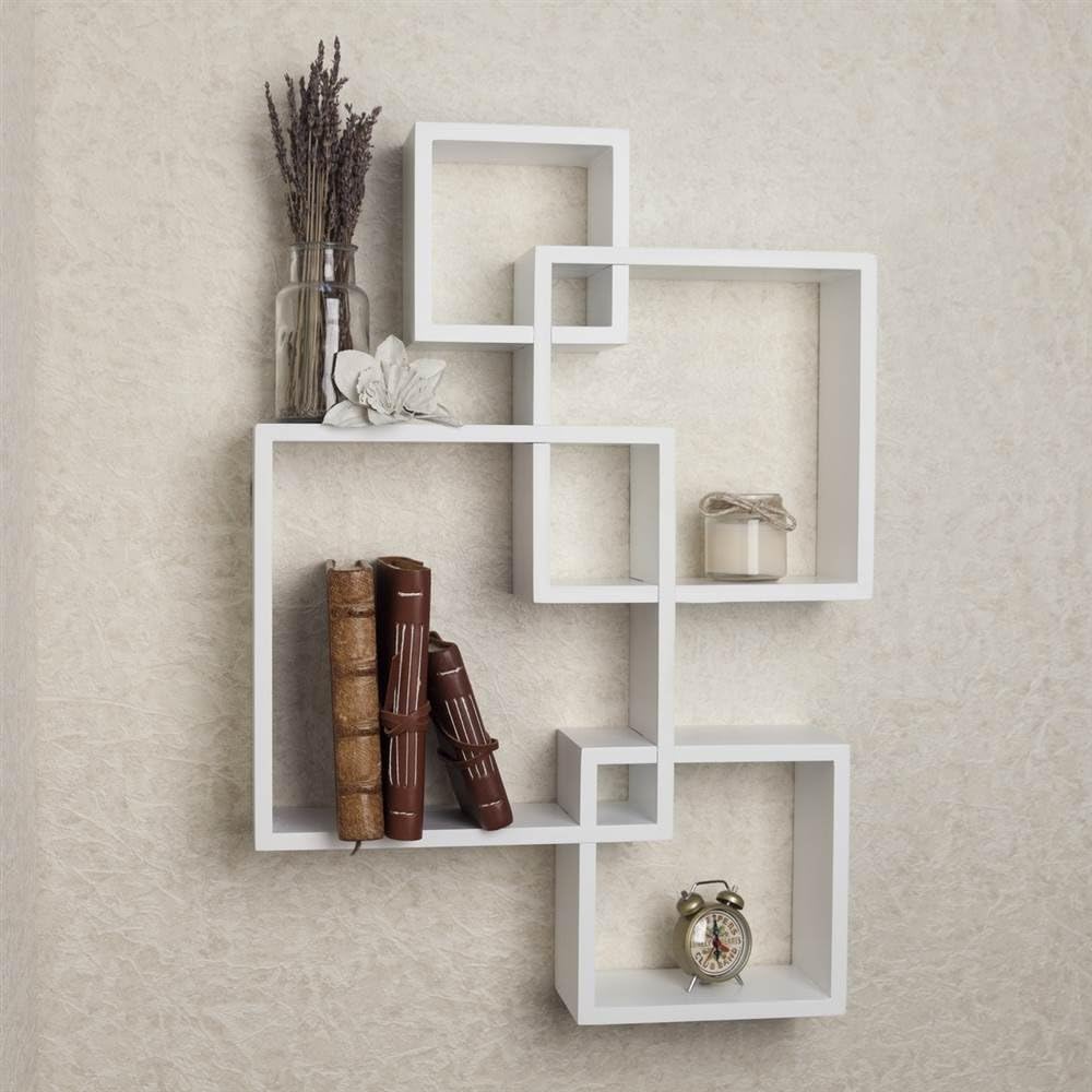 Danya B. Decorative Wall Mount Floating Intersecting Cube Accent Wall Shelf (White)