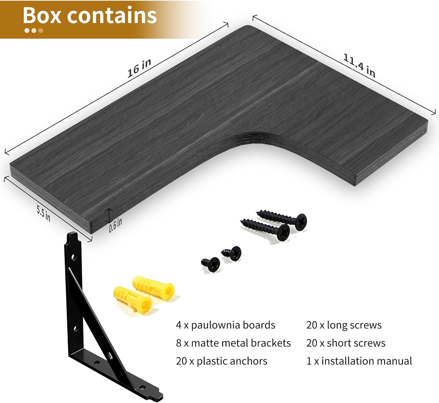 Corner Floating Shelves Wall Mounted Set of 4, Rustic Wood Storage Display Wall Shelves for Home Decor, Bathroom, Kitchen, Bedroom, Living Room, Office (Black)
