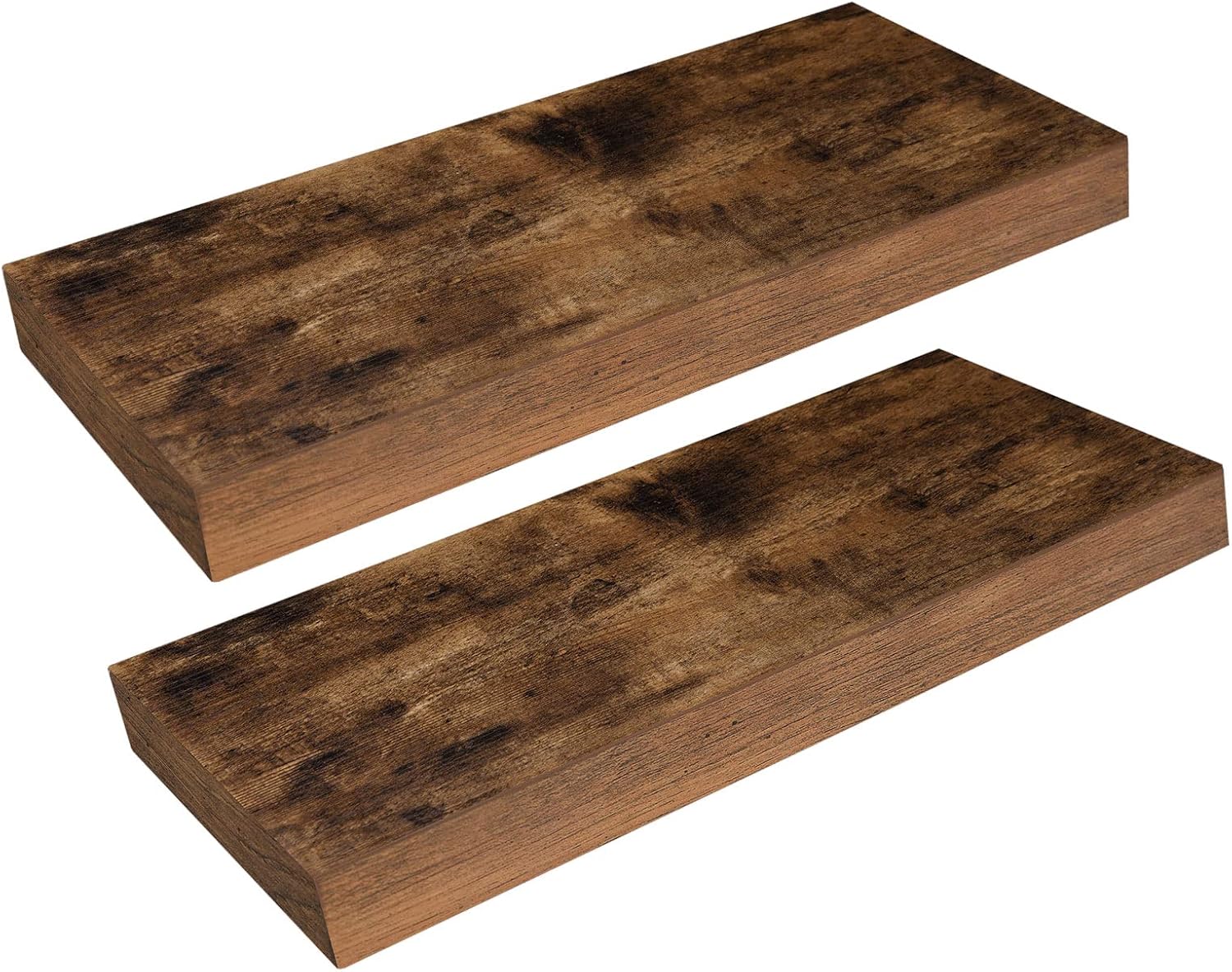 HOOBRO Floating Shelves, Wall Shelf Set of 2, 15.7 Inch Hanging Shelf with Invisible Brackets, for Wall in Bathroom, Bedroom, Toilet, Kitchen, Living Room, Office, Rustic Brown BF40BJ01