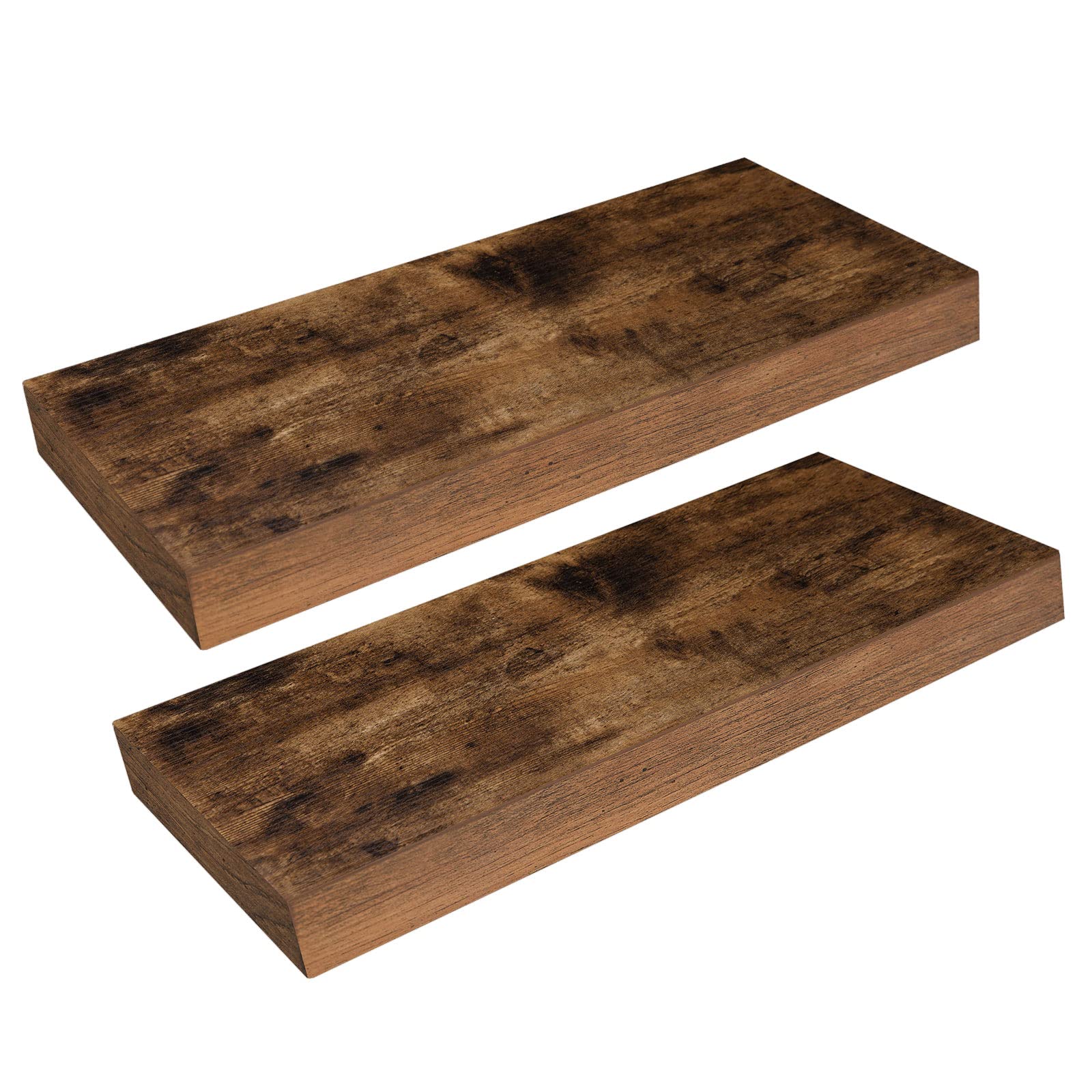 HOOBRO Floating Shelves, Wall Shelf Set of 2, 15.7 Inch Hanging Shelf with Invisible Brackets, for Wall in Bathroom, Bedroom, Toilet, Kitchen, Living Room, Office, Rustic Brown BF40BJ01